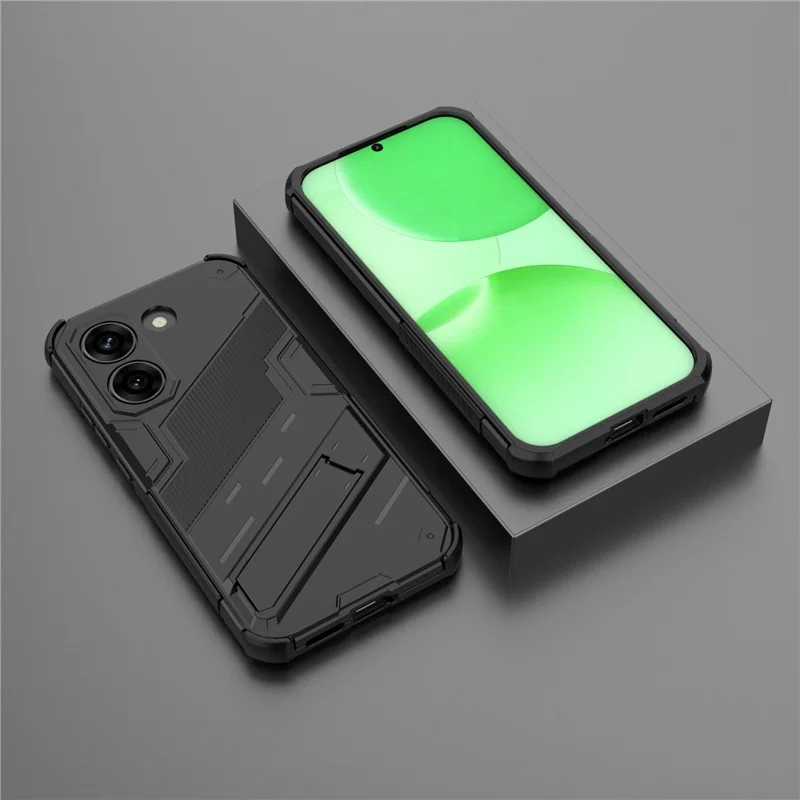 For Xiaomi Poco X8 Pro 5G  /  Redmi Turbo 5 5G Case PC + TPU Shockproof Phone Cover with Kickstand - Black