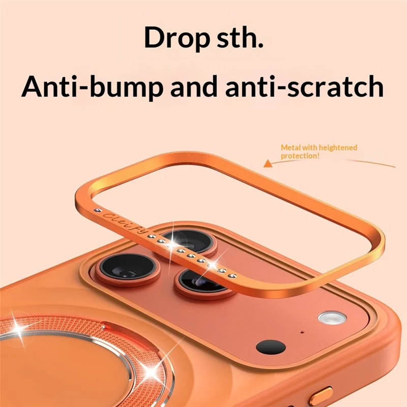 For iPhone 17 Pro Magnetic Case with 360° Rotating Ring Stand Wave Ripple Cover + Tempered Glass Screen Protector - Orange