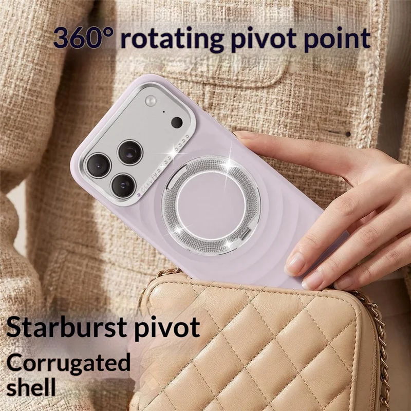 For iPhone 17 Pro Max Magnetic Case with 360° Rotating Ring Stand Wave Ripple Cover + Tempered Glass Screen Protector - Orange