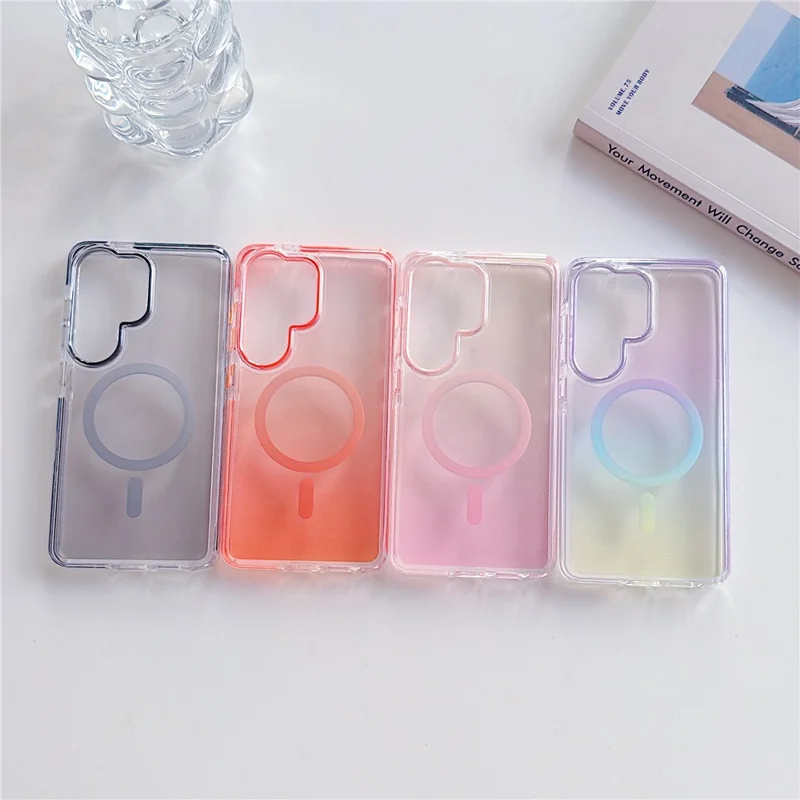 For Samsung Galaxy S26 Ultra Gradient Magnetic Case with Tempered Glass Screen Protector Shockproof TPU PC Clear Cover - Black