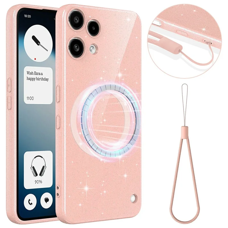 For Nothing Phone (3a) Lite 5G Magnetic Case Glitter TPU Shockproof Phone Cover with Lanyard - Pink