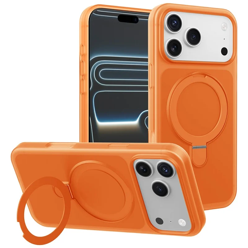For iPhone 17 Pro Magnetic Case with Ring Holder Shockproof TPU PC Cover Compatible with Magsafe - Orange