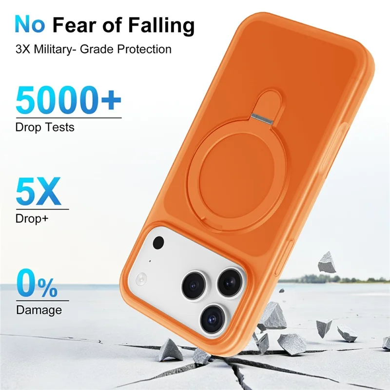 For iPhone 17 Pro Magnetic Case with Ring Holder Shockproof TPU PC Cover Compatible with Magsafe - Orange