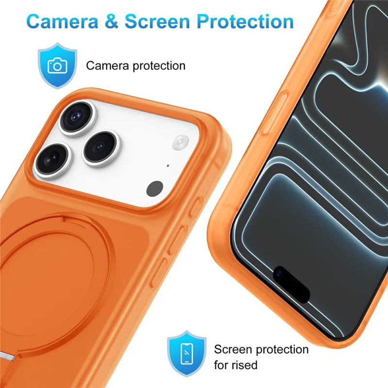 For iPhone 17 Pro Magnetic Case with Ring Holder Shockproof TPU PC Cover Compatible with Magsafe - Orange