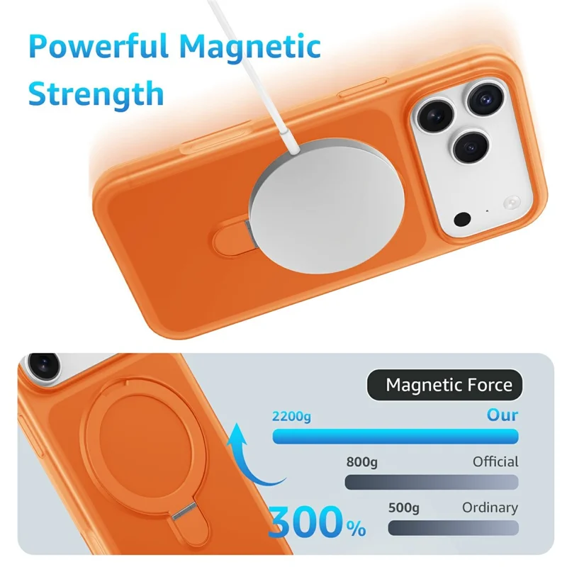 For iPhone 17 Pro Magnetic Case with Ring Holder Shockproof TPU PC Cover Compatible with Magsafe - Orange