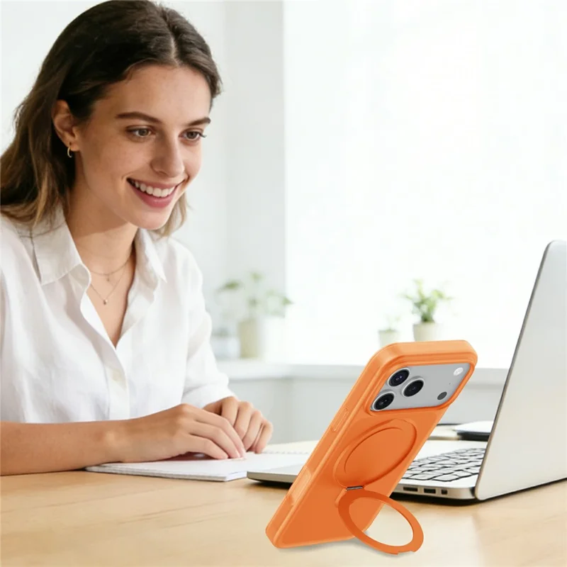 For iPhone 17 Pro Magnetic Case with Ring Holder Shockproof TPU PC Cover Compatible with Magsafe - Orange