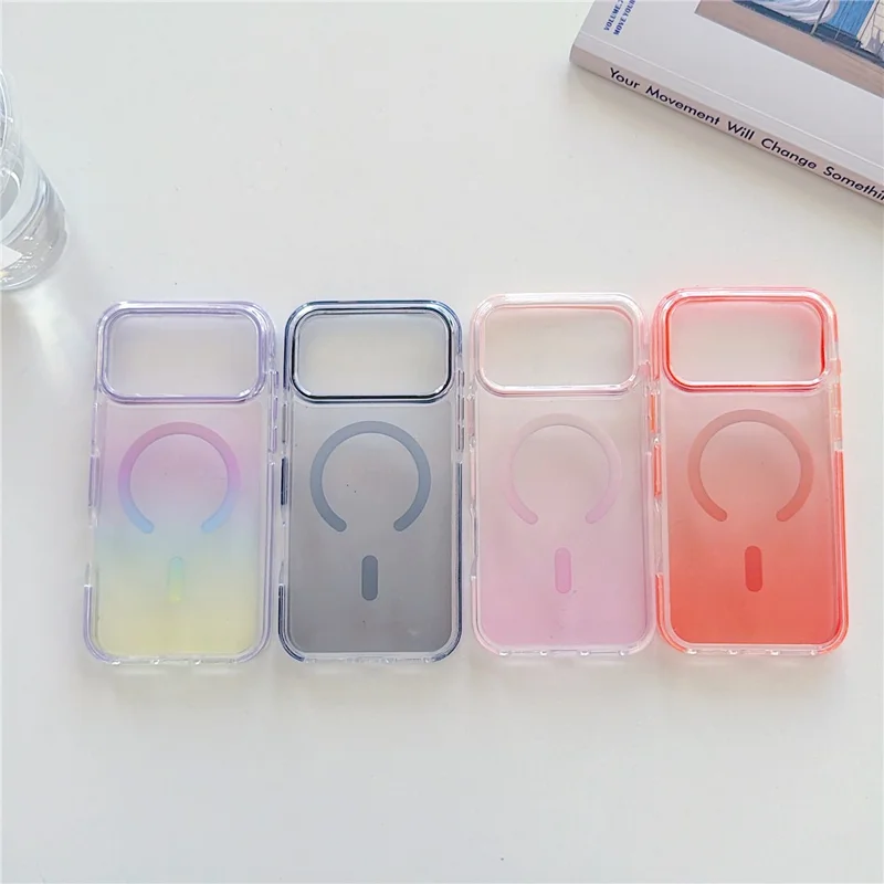 2Pcs for iPhone 17 Pro Gradient Magnetic Case with Tempered Glass Screen Protector Shockproof TPU PC Clear Cover - Orange