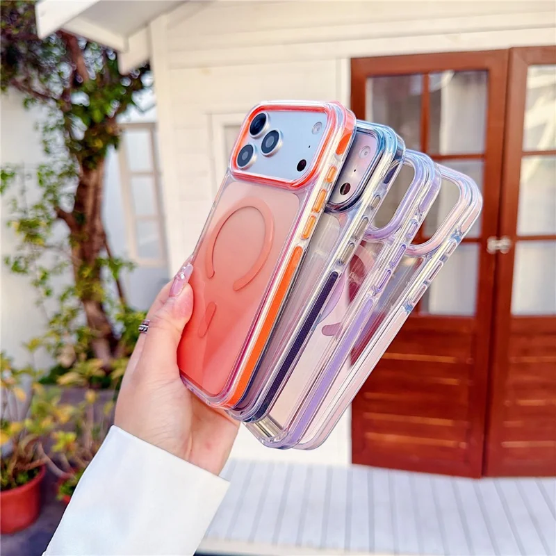 2Pcs for iPhone 17 Pro Gradient Magnetic Case with Tempered Glass Screen Protector Shockproof TPU PC Clear Cover - Black