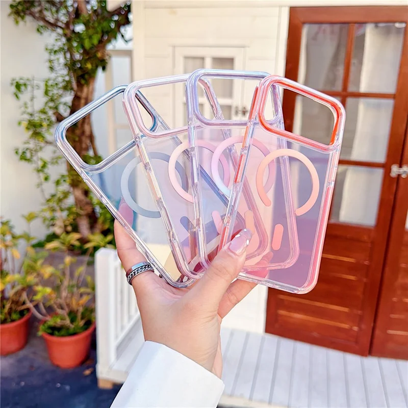 2Pcs for iPhone 17 Pro Gradient Magnetic Case with Tempered Glass Screen Protector Shockproof TPU PC Clear Cover - Black