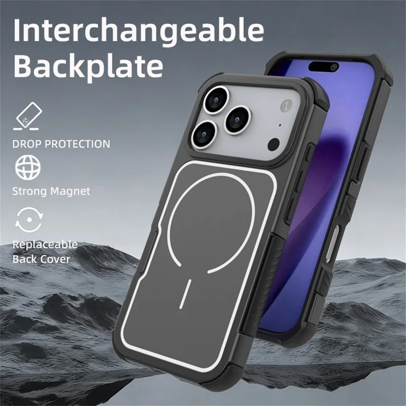 For iPhone 17 Pro Max Magnetic Case Removable Backplate Shockproof PC TPU Cover - Black