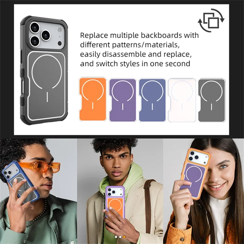 For iPhone 17 Pro Max Magnetic Case Removable Backplate Shockproof PC TPU Cover - Black