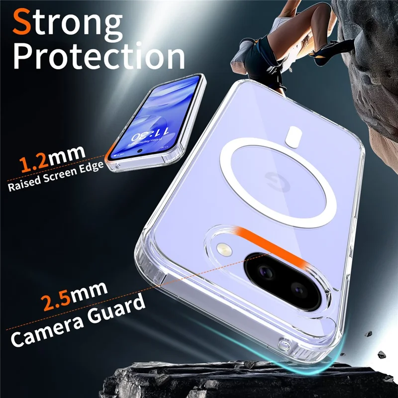 For Google Pixel 10a Magnetic Case Shockproof Acrylic Clear Cover with Tempered Glass Screen Protector - Transparent