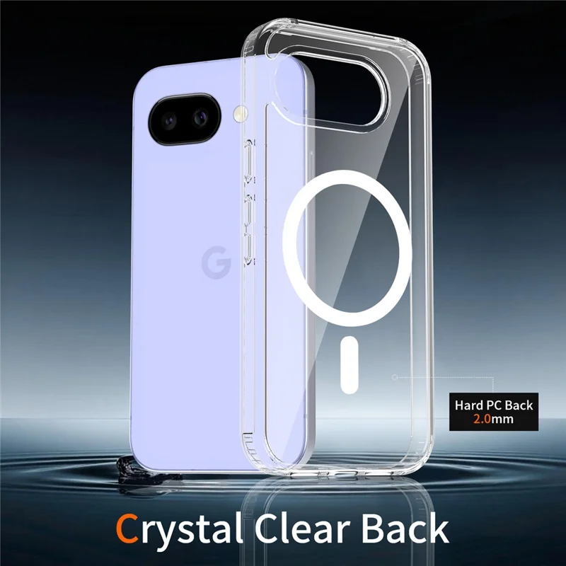 For Google Pixel 10a Magnetic Case Shockproof Acrylic Clear Cover with Tempered Glass Screen Protector - Transparent