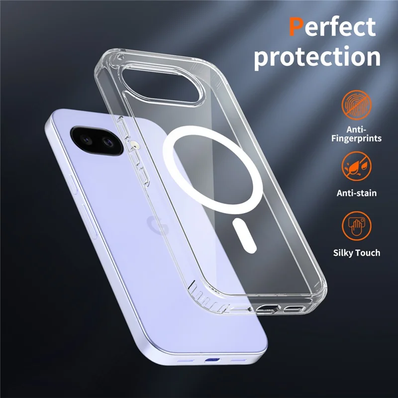 For Google Pixel 10a Magnetic Case Shockproof Acrylic Clear Cover with Tempered Glass Screen Protector - Transparent