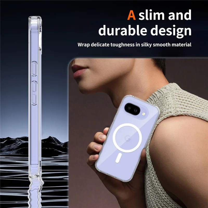 For Google Pixel 10a Magnetic Case Shockproof Acrylic Clear Cover with Tempered Glass Screen Protector - Transparent