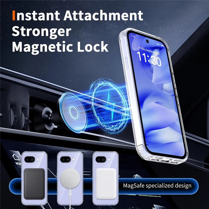 For Google Pixel 10a Magnetic Case Shockproof Acrylic Clear Cover with Tempered Glass Screen Protector - Transparent