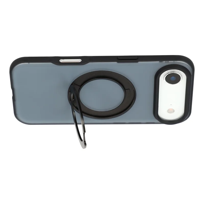 For iPhone Air Magnetic Case Rotating Ring Kickstand PC + TPU Skin-touch Phone Cover - Transparent Black