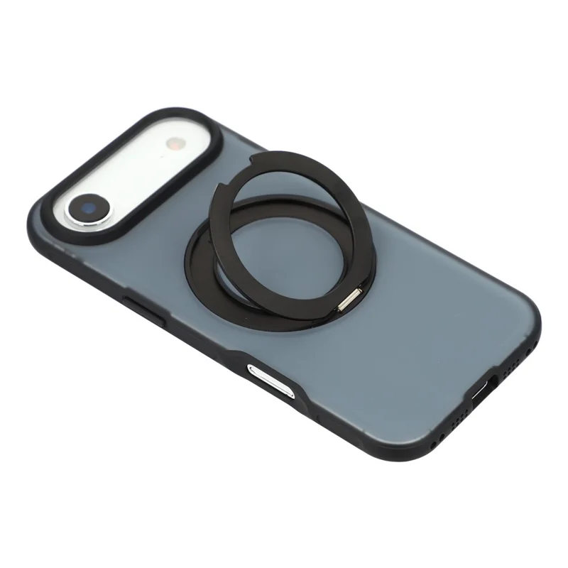 For iPhone Air Magnetic Case Rotating Ring Kickstand PC + TPU Skin-touch Phone Cover - Transparent Black