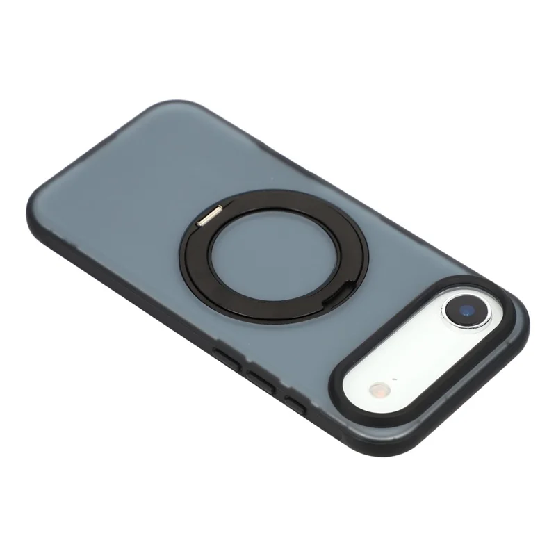 For iPhone Air Magnetic Case Rotating Ring Kickstand PC + TPU Skin-touch Phone Cover - Transparent Black