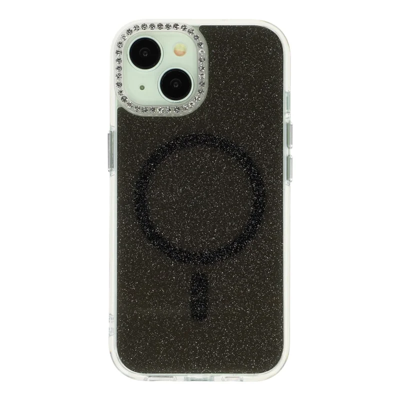 For iPhone 15 Starlight Glitter Magnetic Case TPU + PC Shockproof Cover Compatible with Magsafe - Transparent Black