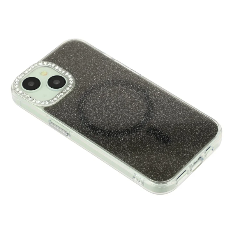 For iPhone 15 Starlight Glitter Magnetic Case TPU + PC Shockproof Cover Compatible with Magsafe - Transparent Black