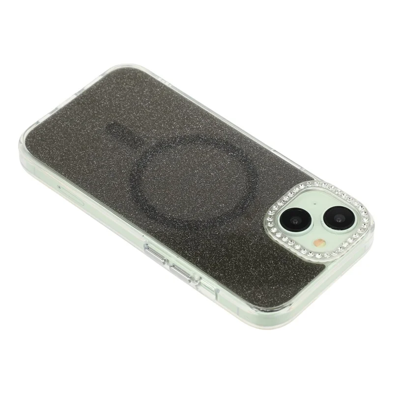 For iPhone 15 Starlight Glitter Magnetic Case TPU + PC Shockproof Cover Compatible with Magsafe - Transparent Black