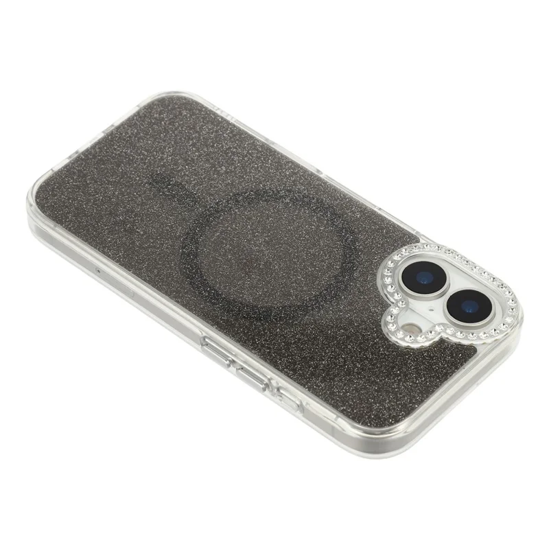For iPhone 16 Starlight Glitter Magnetic Case TPU + PC Shockproof Cover Compatible with Magsafe - Transparent Black