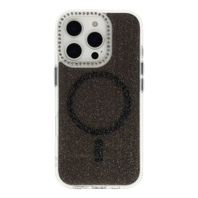 For iPhone 16 Pro Starlight Glitter Magnetic Case TPU + PC Shockproof Cover Compatible with Magsafe - Transparent Black