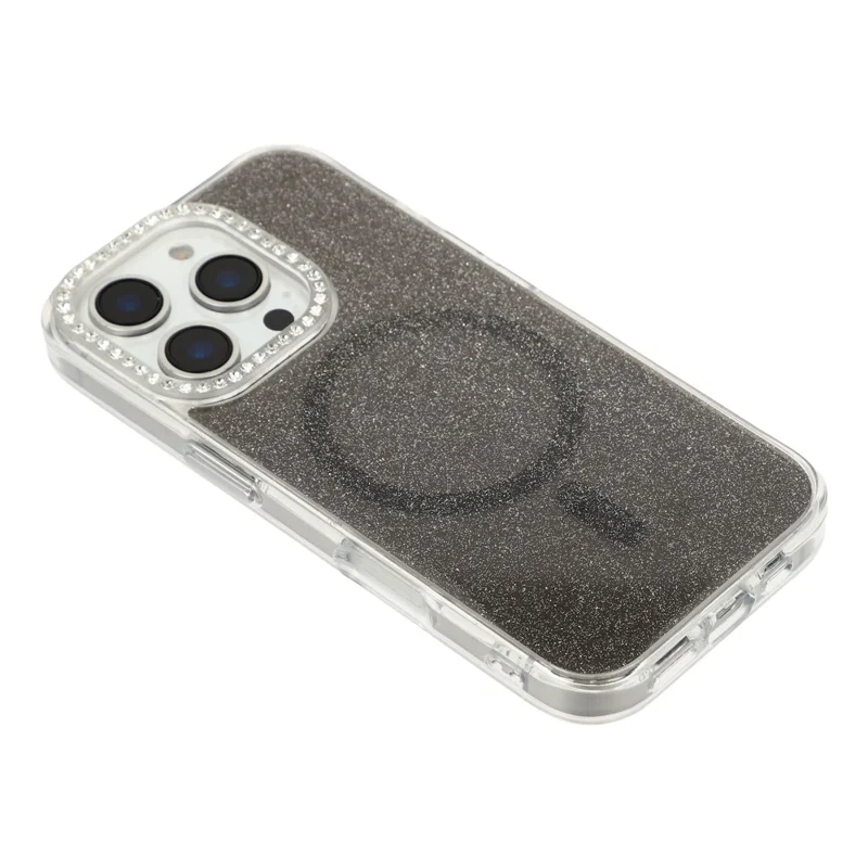 For iPhone 16 Pro Starlight Glitter Magnetic Case TPU + PC Shockproof Cover Compatible with Magsafe - Transparent Black