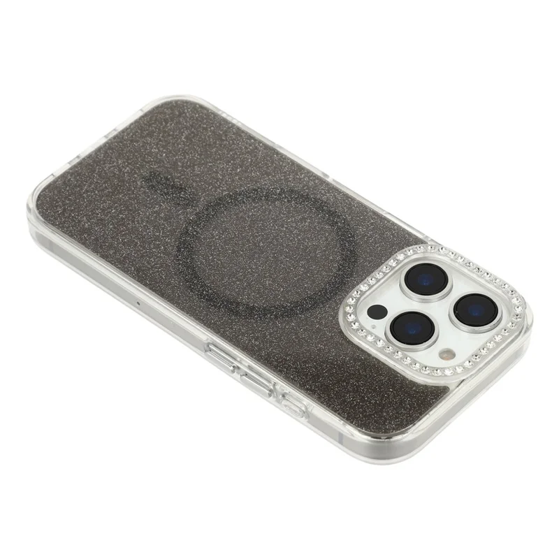 For iPhone 16 Pro Starlight Glitter Magnetic Case TPU + PC Shockproof Cover Compatible with Magsafe - Transparent Black