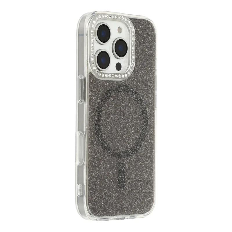 For iPhone 16 Pro Max Starlight Glitter Magnetic Case TPU + PC Shockproof Cover Compatible with Magsafe - Transparent Black