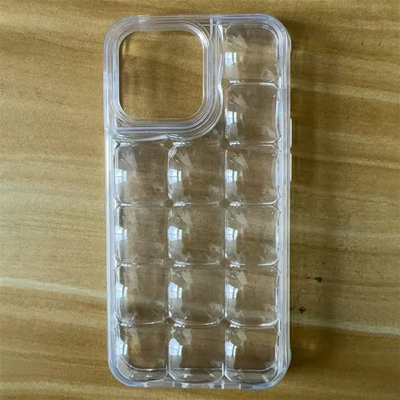 Coque pour iPhone 14 Plus, housse amovible personnalisable avec motif en grille de cube de glace en TPE - Transparent