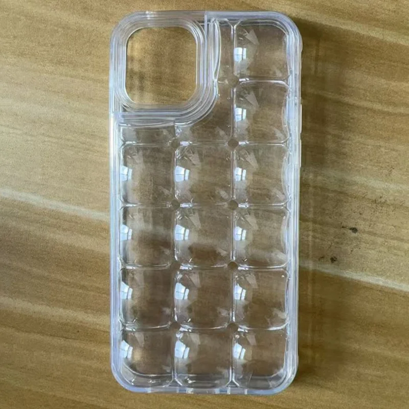For iPhone 15 Case Detachable DIY Ice Cube Grid TPE Phone Cover - Transparent