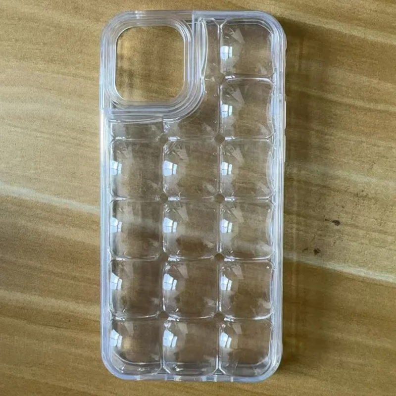 For iPhone 15 Plus Case Detachable DIY Ice Cube Grid TPE Phone Cover - Transparent