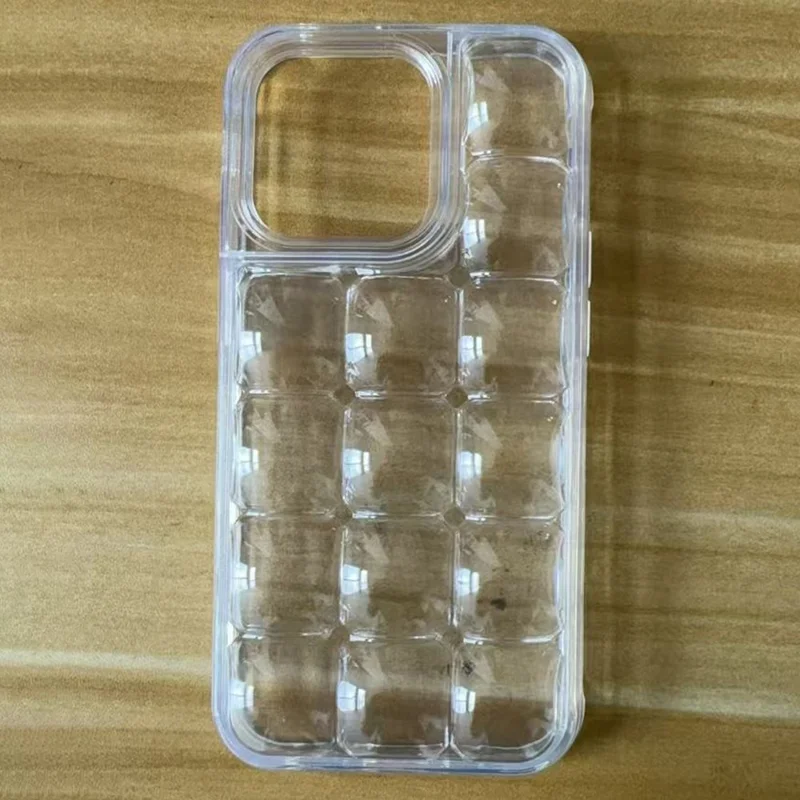 För iPhone 15 Pro Skal Avtagbar DIY Ice Cube Grid TPE Telefonhölse - Transparent