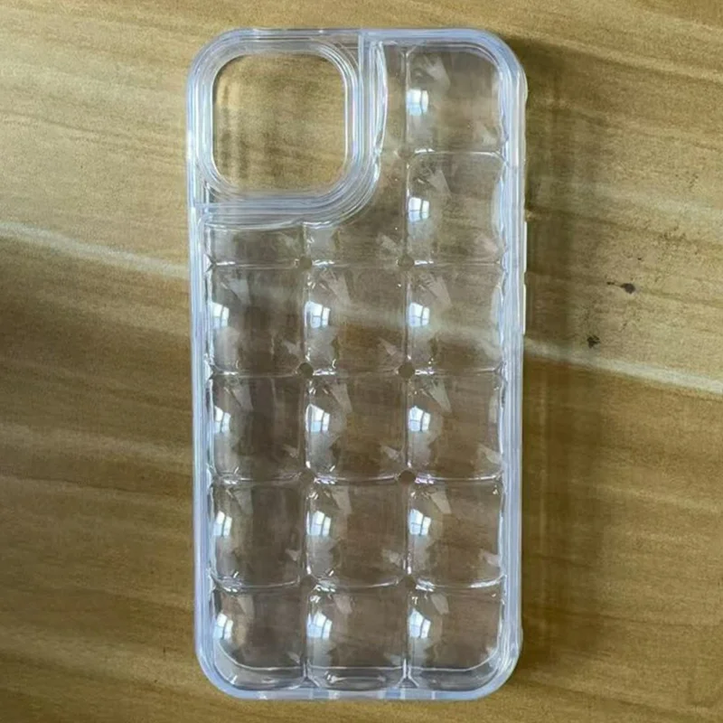 For iPhone 16 Plus Case Detachable DIY Ice Cube Grid TPE Phone Cover - Transparent
