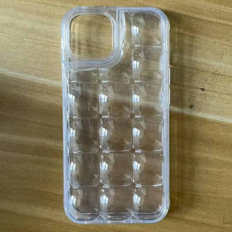 For iPhone 16 Case Detachable DIY Ice Cube Grid TPE Phone Cover - Transparent