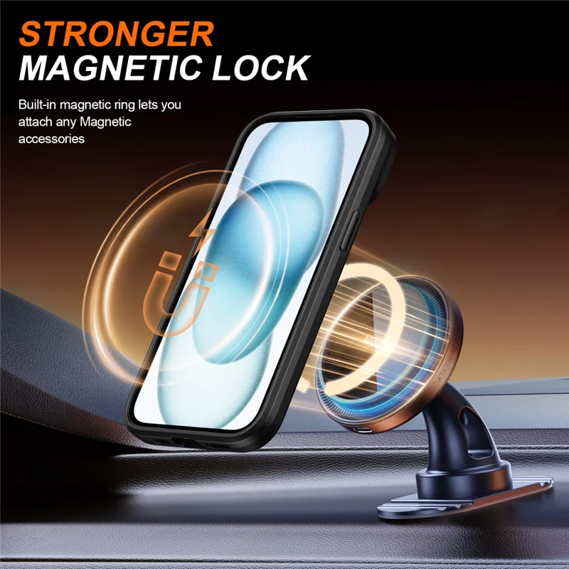 Coque pour iPhone 13 / 14 Coque magnétique avec anneau pivotant, support à glissière, coque hybride TPU PC - Noir