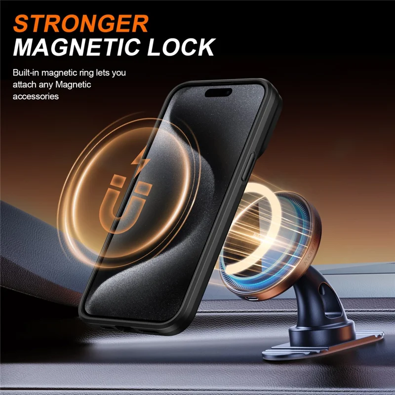 For iPhone 15 Pro Case Magnetic Case Ring Kickstand Slide Camera Cover TPU PC Hybrid Phone Shell - Black