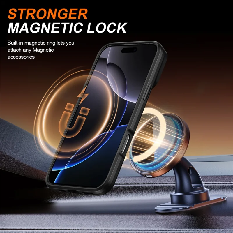 Cover per iPhone 16 Pro con Anello Magnetico, Supporto Girevole a 360°, Coperchio Scorrevole per Fotocamera, Custodia Ibrida in TPU e PC - Nero