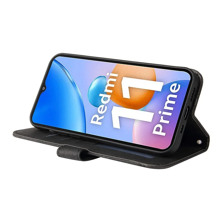 Pour Xiaomi Redmi 11 Prime 4G PU Cuir Flip Portefeuille Étui de Téléphone Téléphone Faut Modèle de Décoration de Bouton Métal - le Noir