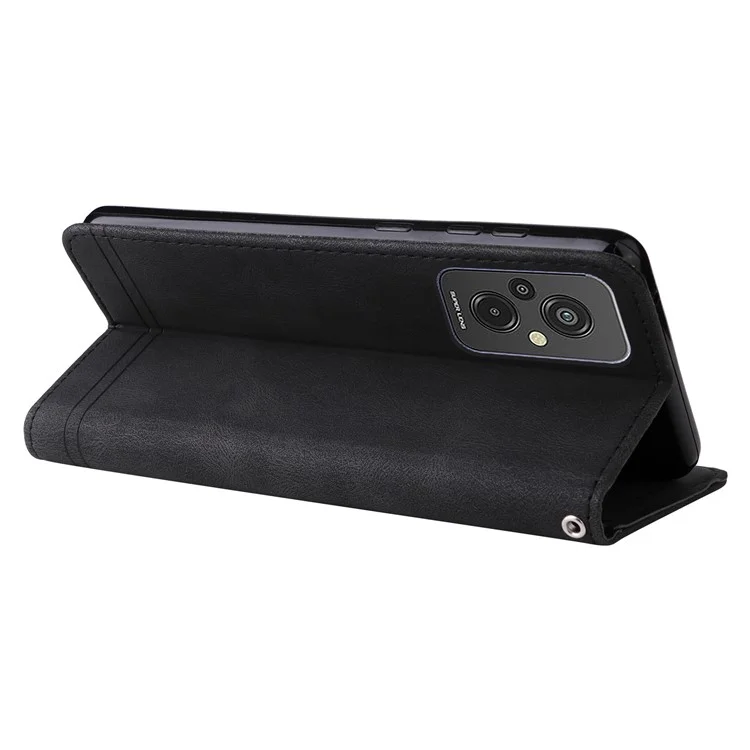 Pour Xiaomi Redmi 11 Prime 4G PU Cuir Flip Portefeuille Étui de Téléphone Téléphone Faut Modèle de Décoration de Bouton Métal - le Noir