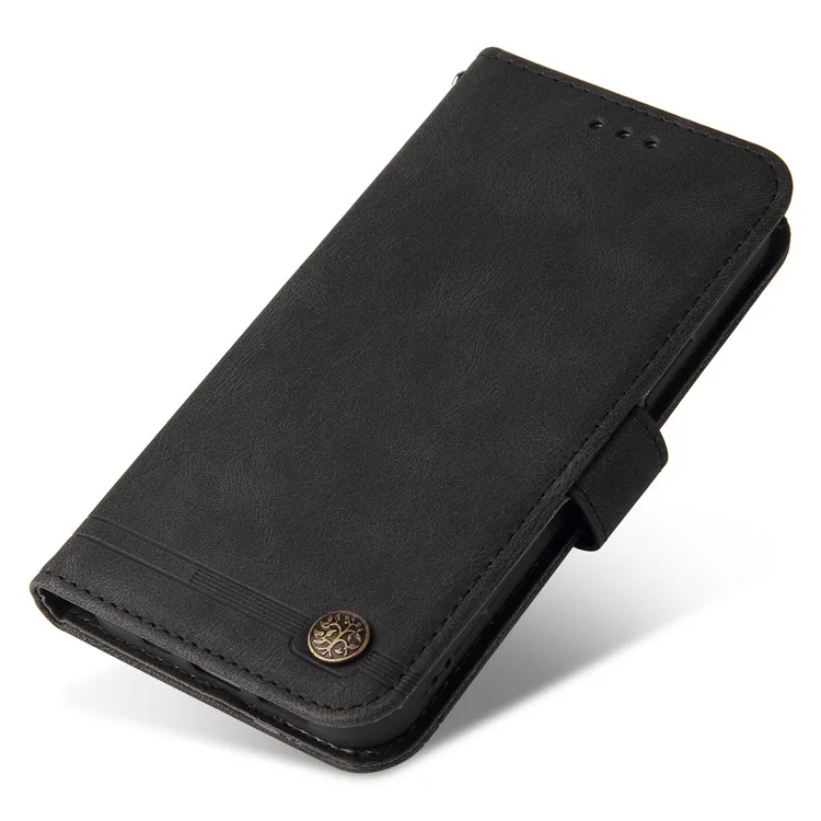 Pour Xiaomi Redmi 11 Prime 4G PU Cuir Flip Portefeuille Étui de Téléphone Téléphone Faut Modèle de Décoration de Bouton Métal - le Noir