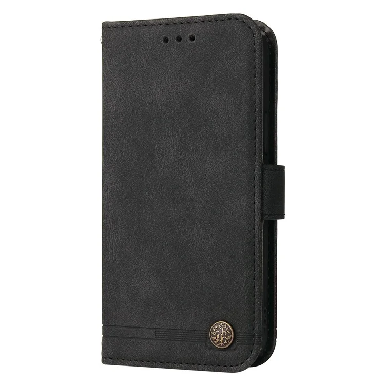 Pour Xiaomi Redmi 11 Prime 4G PU Cuir Flip Portefeuille Étui de Téléphone Téléphone Faut Modèle de Décoration de Bouton Métal - le Noir