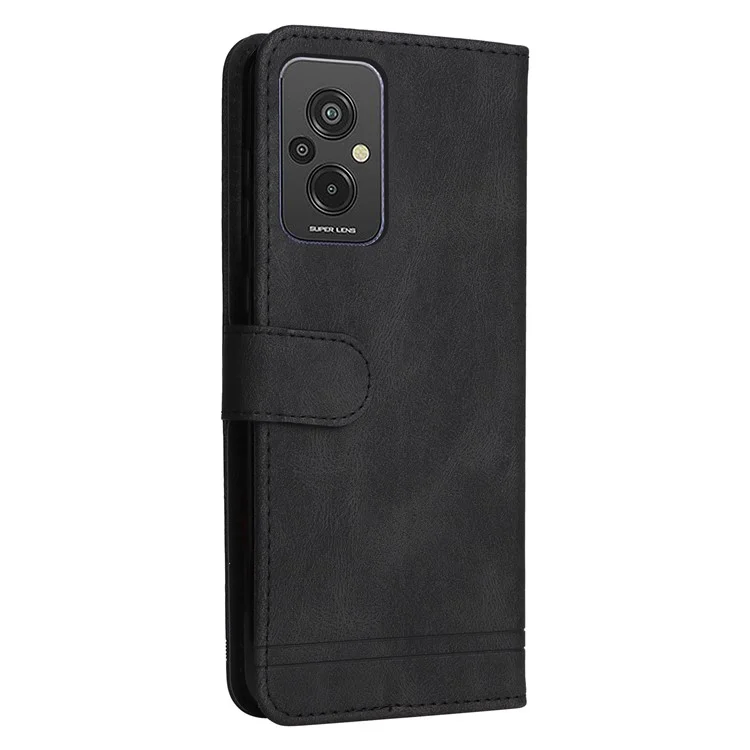 Pour Xiaomi Redmi 11 Prime 4G PU Cuir Flip Portefeuille Étui de Téléphone Téléphone Faut Modèle de Décoration de Bouton Métal - le Noir
