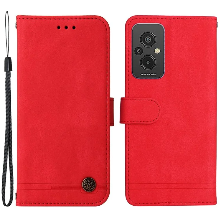 For Xiaomi Redmi 11 Prime 4G Leather Wallet Cases Skin Touch Phone Cover Stand with Strap - Red