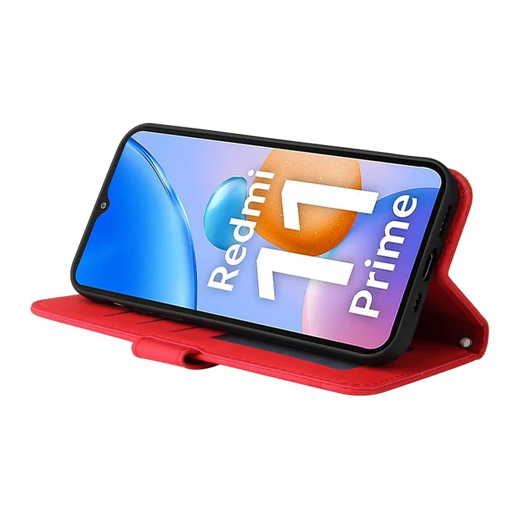 For Xiaomi Redmi 11 Prime 4G Leather Wallet Cases Skin Touch Phone Cover Stand with Strap - Red