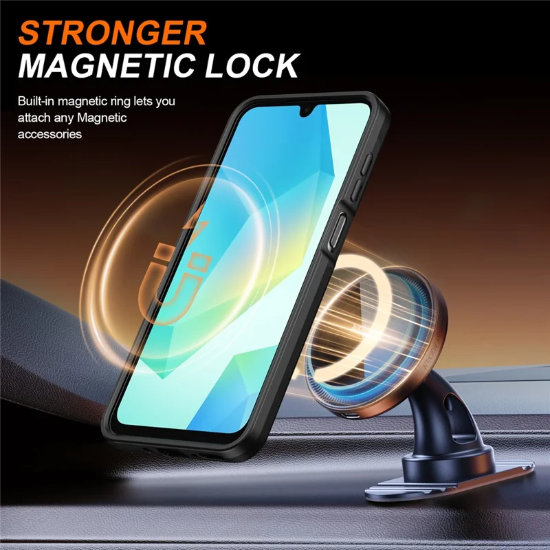 For Samsung Galaxy A16 5G  /  A16 4G Case Magnetic Case Ring Kickstand Slide Camera Cover TPU PC Hybrid Phone Shell - Black