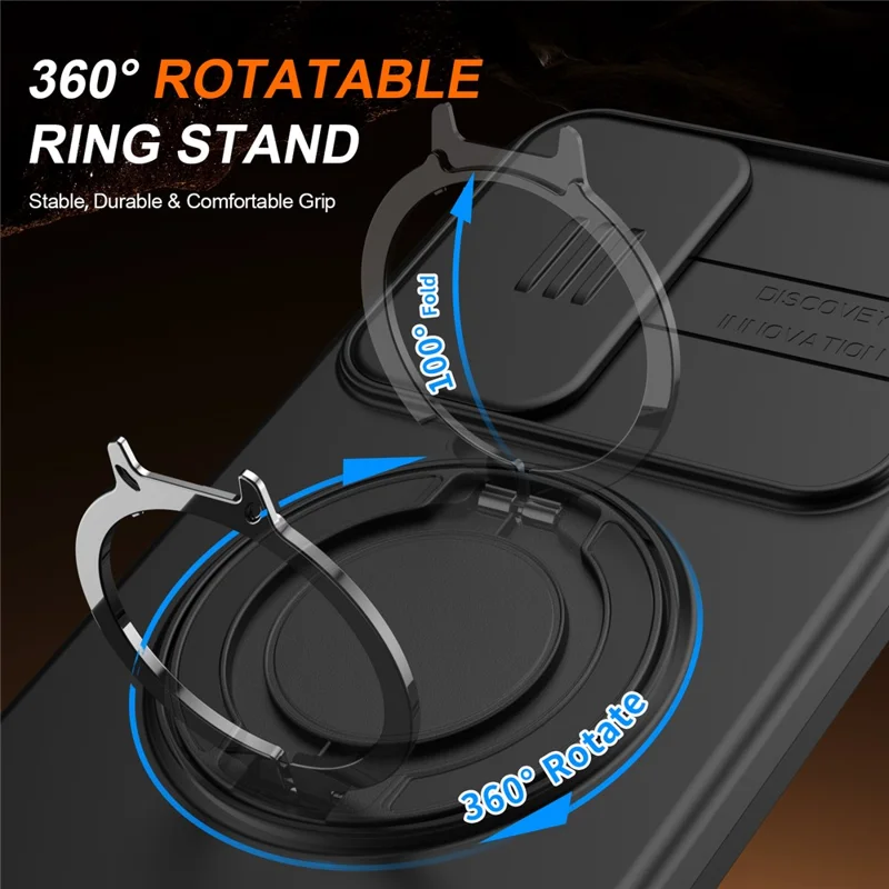 For Samsung Galaxy A16 5G  /  A16 4G Case Magnetic Case Ring Kickstand Slide Camera Cover TPU PC Hybrid Phone Shell - Black