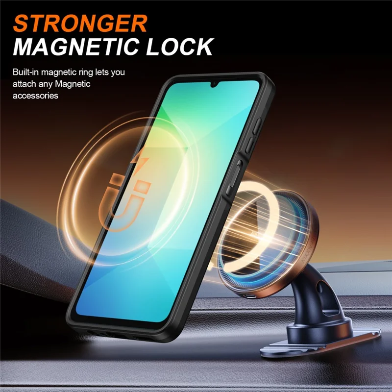 For Samsung Galaxy A06 4G  /  A06 5G Case Magnetic Case Ring Kickstand Slide Camera Cover TPU PC Hybrid Phone Shell - Black